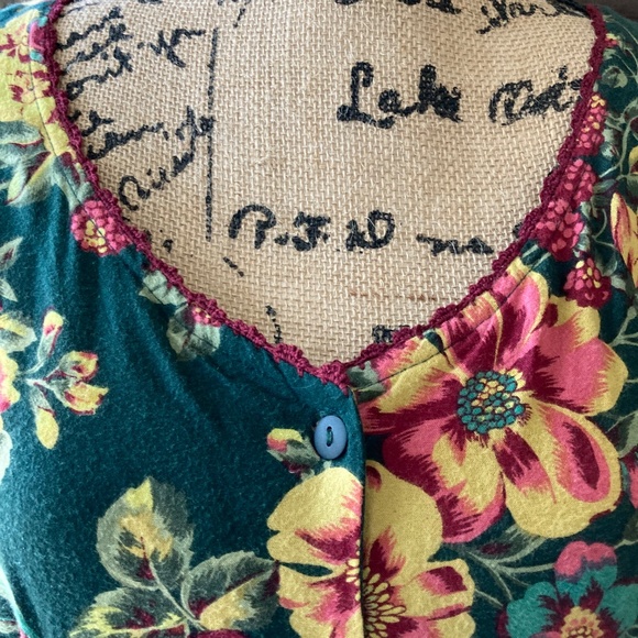 April Cornell Floral Sikkem Maxi Dress Forest Green flowers Sz M-L - Picture 3 of 9